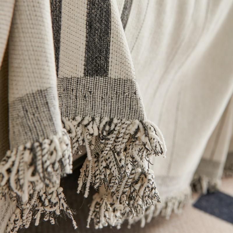 Europe Striped Sofa Towel Thick Cover Cloth Chenille Jacquard Universal Tassel Sofa Cover Anti Slip One Piece Backrest Towel