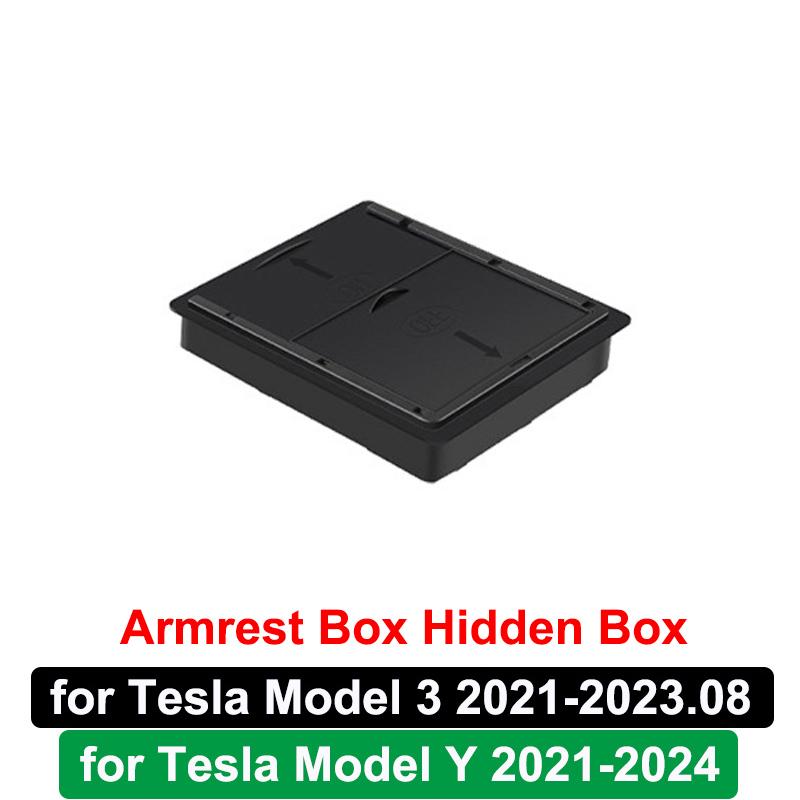 For Tesla Model Y 3 2023 2022 Center Console Storage Organizer Box Tray Armrest Hidden Box Water Cup Holder Interior Accessories