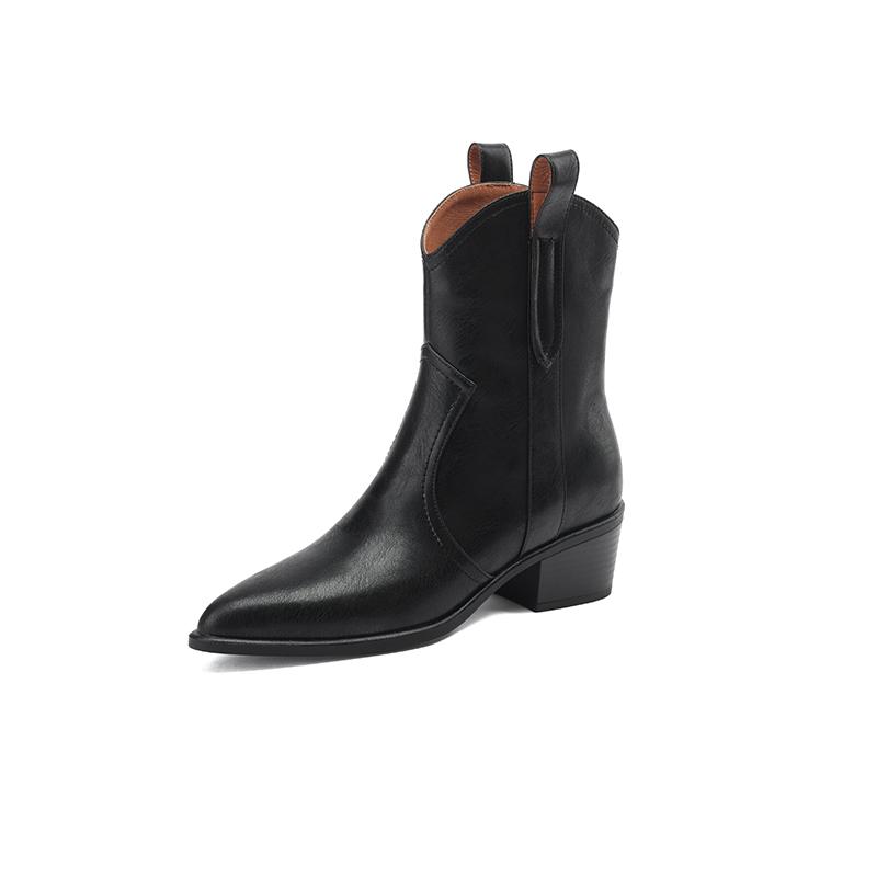 Vintage Women Genuine Leather Ankle Boots Thick Heels Pointed Toe Shoes Woman Retro Chelsea Short Boots Office Lady 2024 New