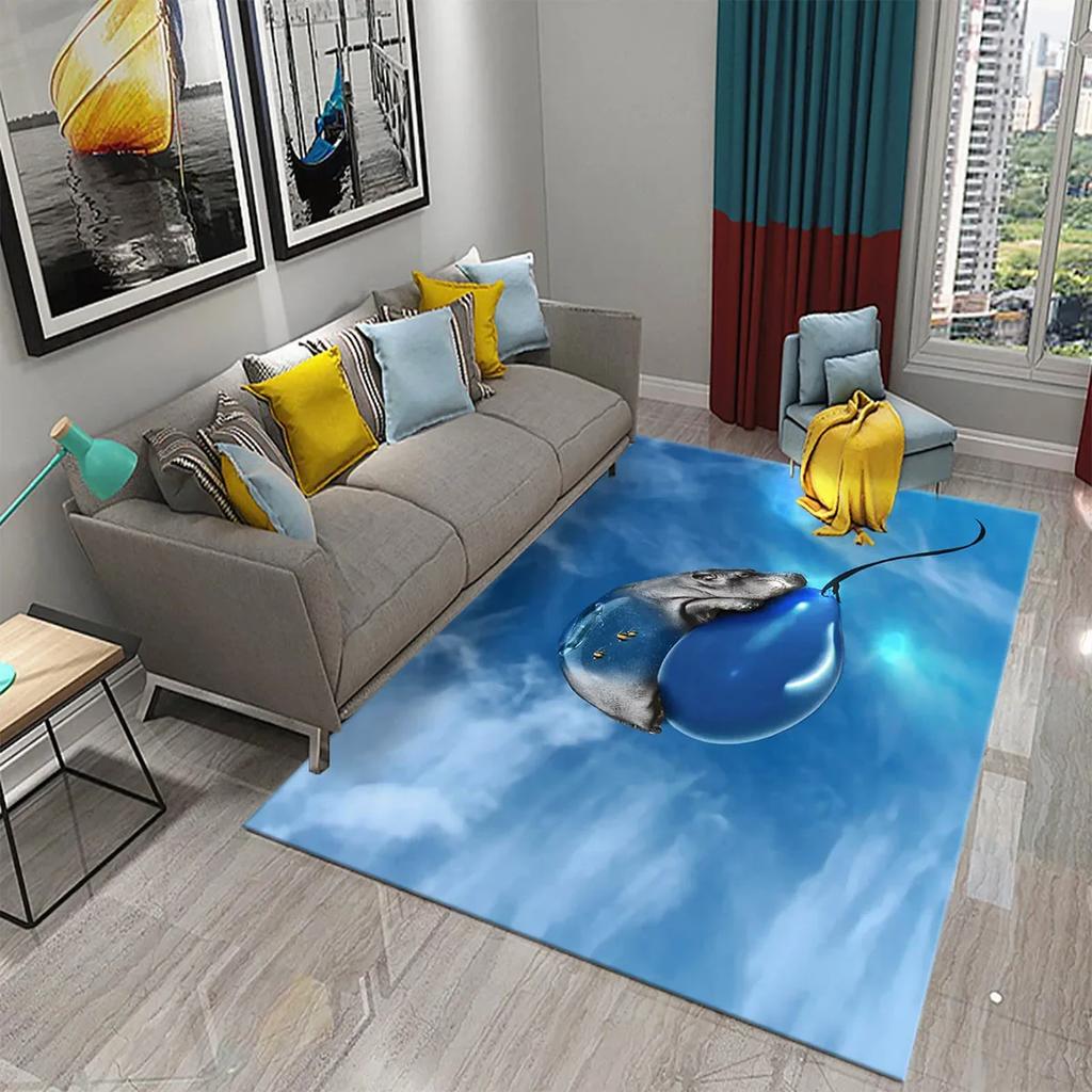 3D Nilpferd Teppich Liebliches Tier Fußmatte für die Haustür Willkommensmatten Rutschfest Küchen Badezimmer Schlafzimmer Teppich Boden Heimdekor Moderne Teppiche