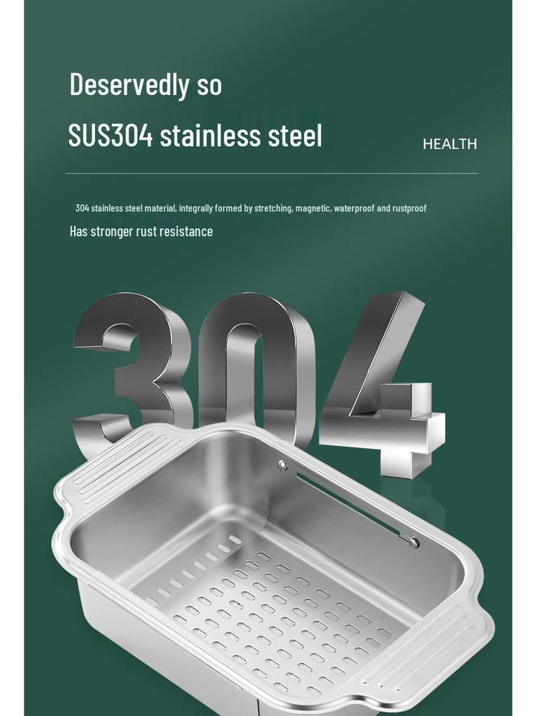 304 Stainless Steel Telescopic Draining Basket for Kitchen Sink - Dish, Bowl, and Plate Organizer.
