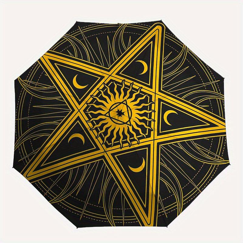 Golden Pentagram Mouse Pad, Mystic Star Design for Wicca Enthusiasts Umbrella, Cute Umbrella with Cute Design, Portable 3-Fold Compact Umbrella for Me
