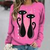 Dámské tričko Anime Kočičí potisk Topy s dlouhým rukávem Vintage svetr Bavlna s výstřihem do tvaru Y2k Dámské oblečení Oversized Street Pullover
