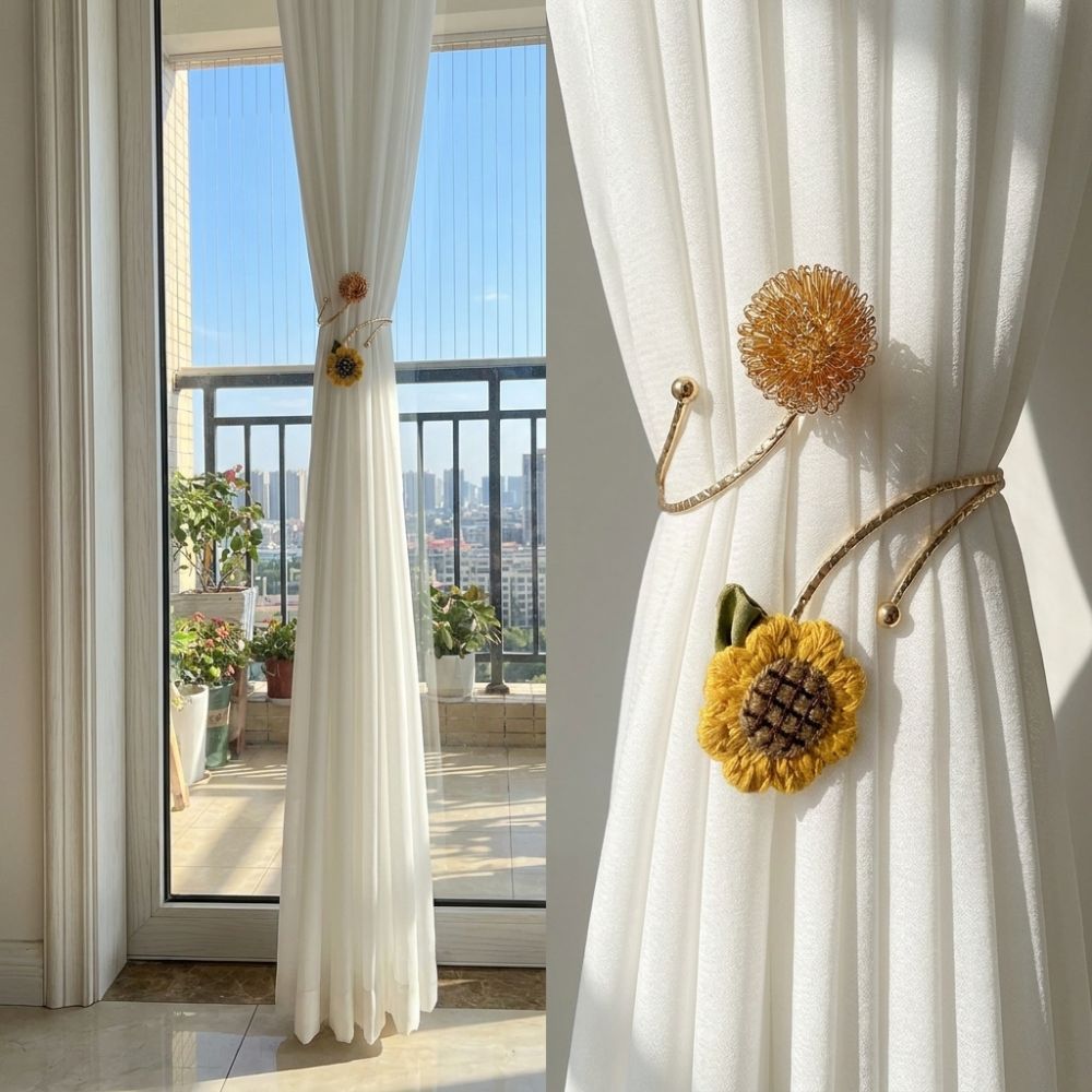 Metal Butterfly Sunflower Curtain Straps Fabric Sunflower Curtain Holders Living Room