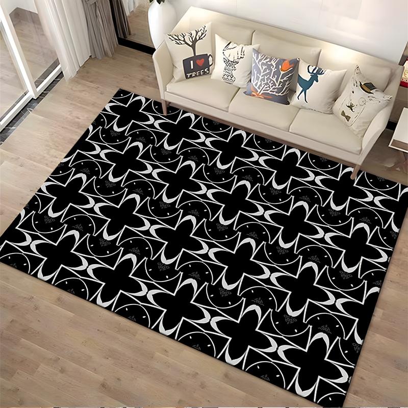 Geometric Black and White Floral Pattern Carpet for Modern Living Rooms Suitable for use as an anti-slip for living room bedroom sofas