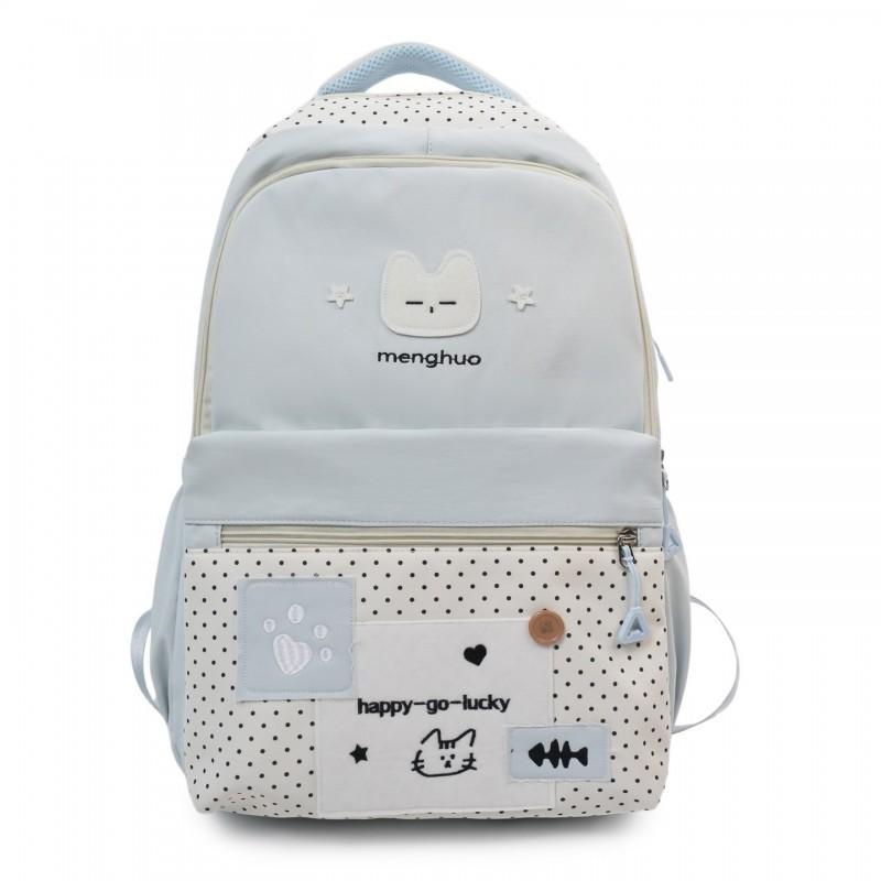 Cute Cat Student Backpack Female Japanese Small Fresh Embroidery Wave Dot Elementary School Schoolbag Travel