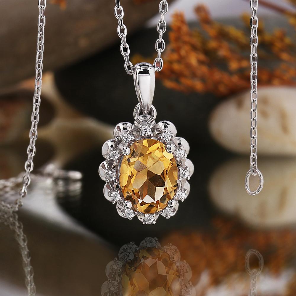 925 Sterling Silver Ring Earrings Pendant Necklace Nautral Oval 7*9mm Citrine Fine Jewelry Set for Women's Banquet Birthday Gift
