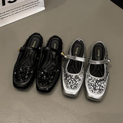 Mules plates Mary Jane à paillettes argentées pour femmes, chaussures 2025 nouveau printemps été tempérament