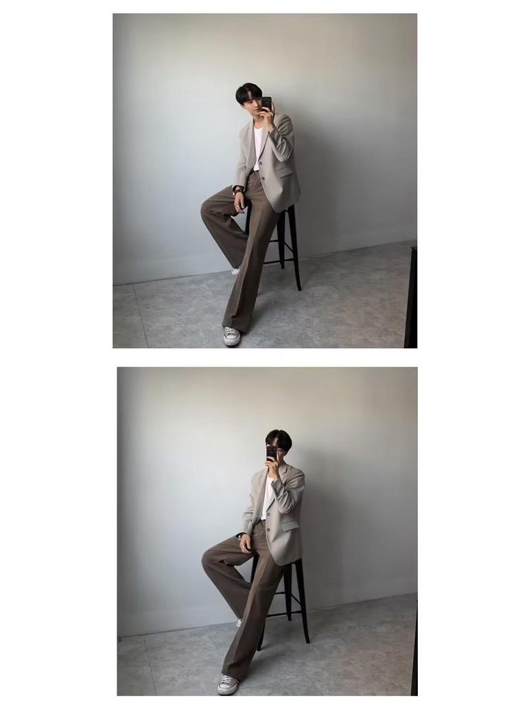 Men's High-End Black Casual Blazer - Korean Style with Shoulder Pads