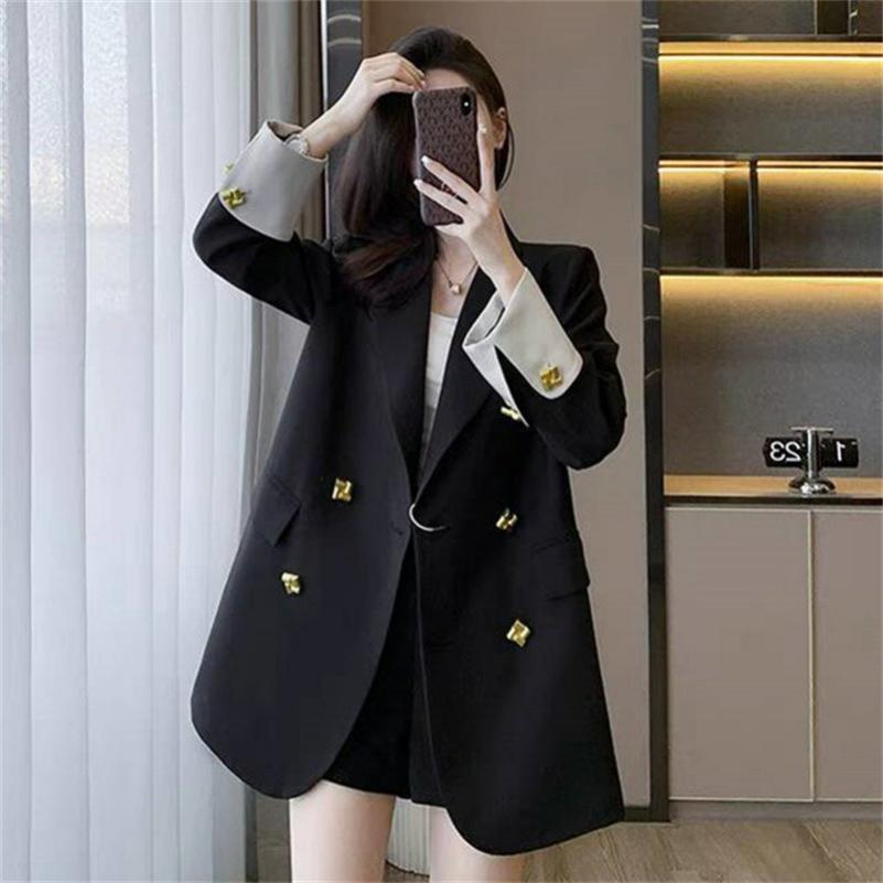Spring and Autumn Suit Jacket Women s Casual Loose Fashion Temperament Small Suit Jacket Contrast Color Stitching onesize белый