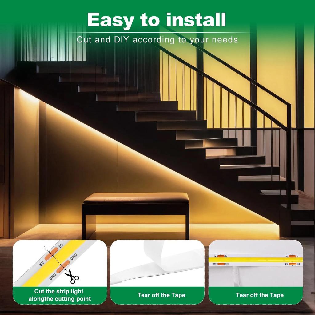 Wireless Motion Sensor LED Light Strip with Self-Adhesive, 5V Low Voltage.