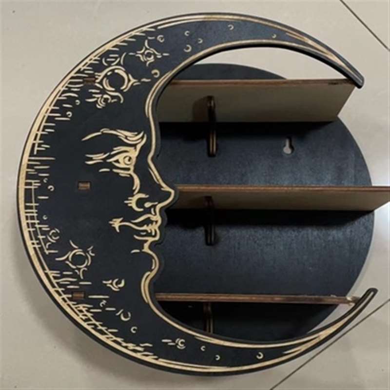 Aufbewahrungsregal aus Holz mit Mondkristallen für Kristalle, ätherisches Öl, Wandbehang, Heimdekoration