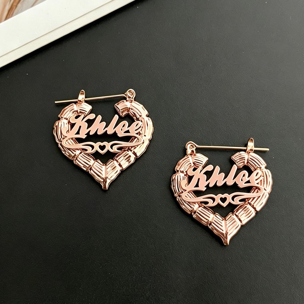 Name Bamboo Hoop Earrings Customized 18K Gold Plated Name Hoops Stainless Steel Jewelry Personalized Gifts