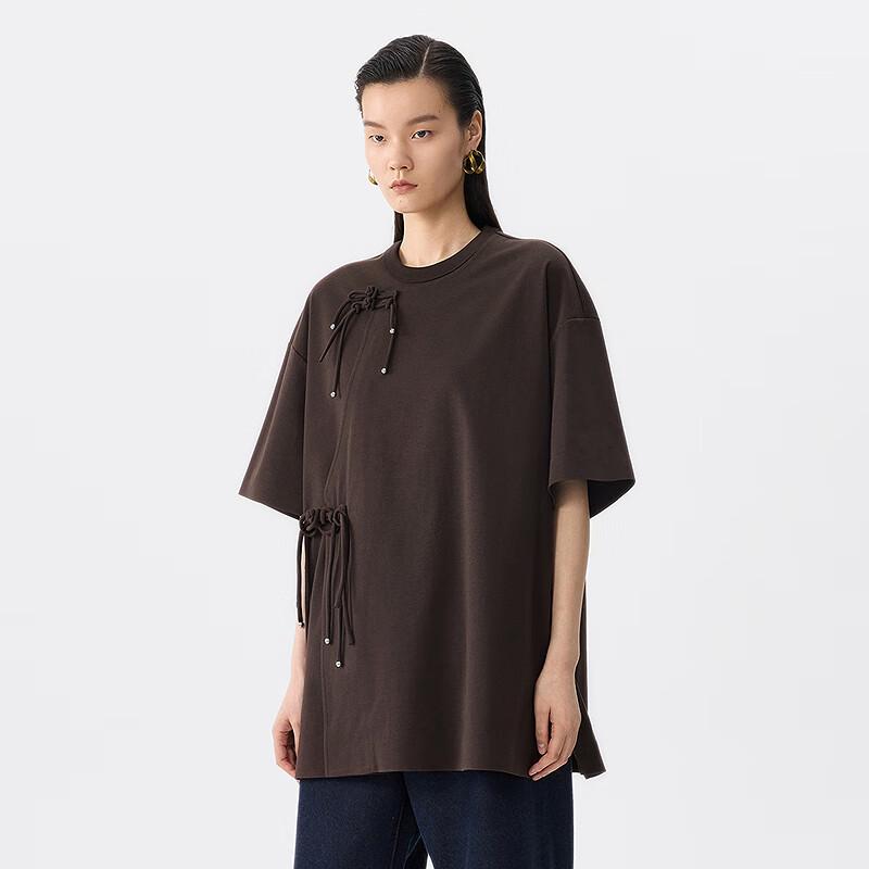 JNBY Women s Round Neck Oblique Button Casual T-Shirt M