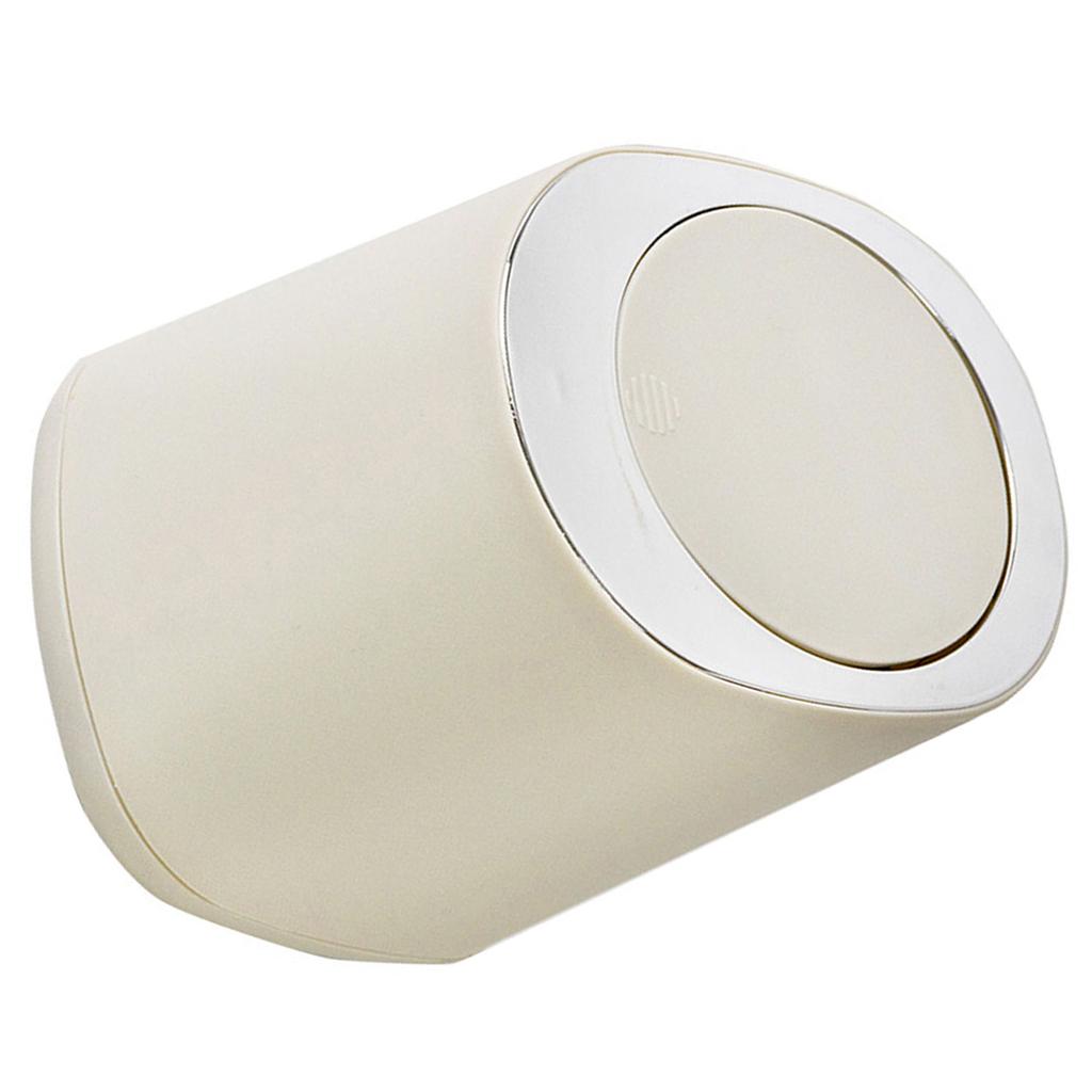 Desktop Trash Can Plastic Minimalist Design Mini Pressing Table Round Wastebasket for Office Beige