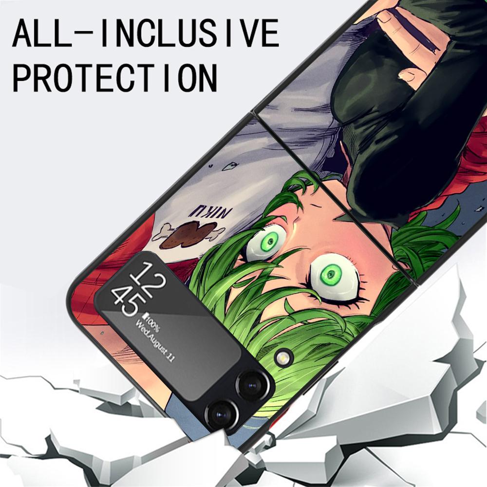 One P-Punch-Man Tatsumaki Hard Black Cover for Samsung Galaxy Z Flip 7 6 5 4 3 5G Phone Case Flip7 Flip6 Flip5 Flip4 Flip3 Patte