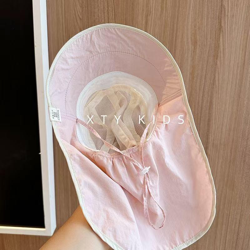 Summer Wide Brim Sun Hat for Kids - Cute Mesh Sun Protection Hat with Shawl