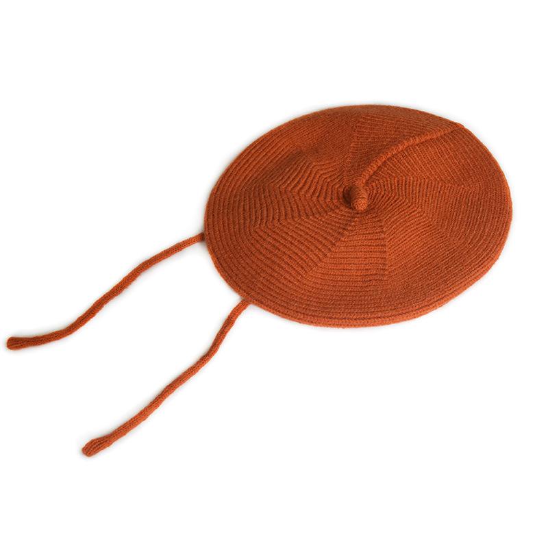 New Winter Simple Plain Pink Color Acrylic Beret Hats 3D Embroidery Character Unisex Children's Beanie with Strings