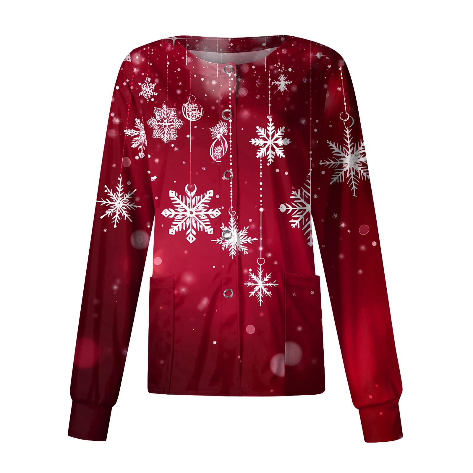 

Женский повседневный однобортный однобортный защитная одежда с рождественским принтом и длинными рукавами, кардиган, топ XL винный