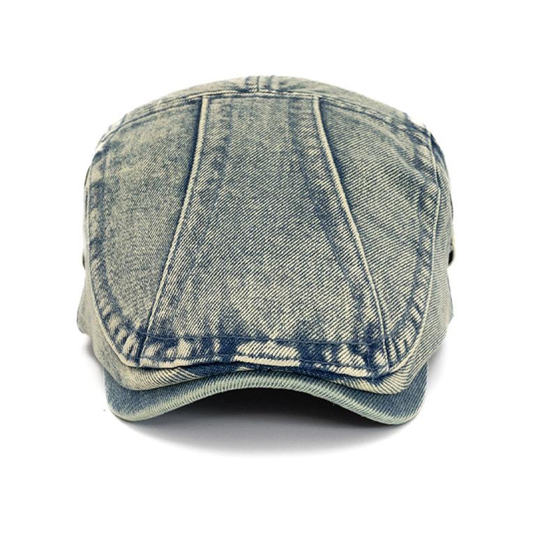 Vintage Denim Beret Women British Newspaper Boy Progressive Cap Solid Color Peaked Cap for Men