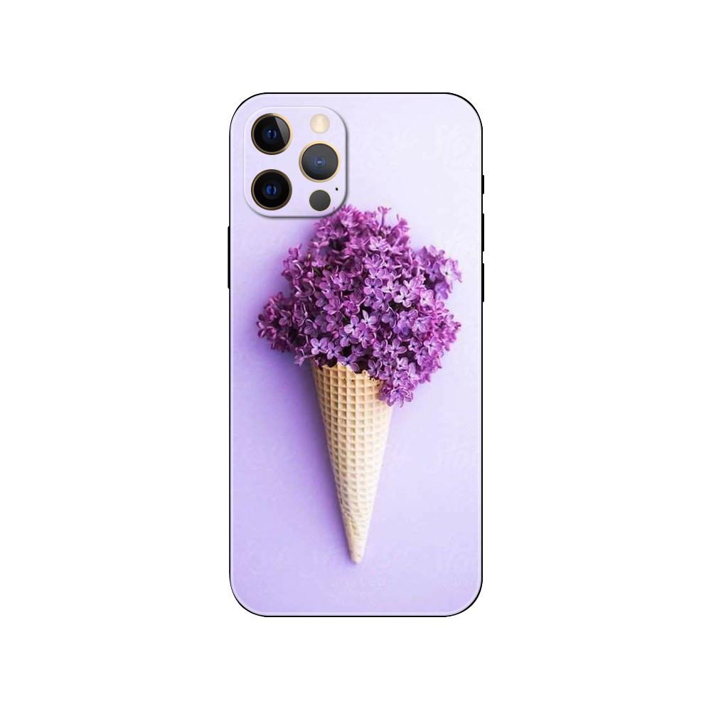Etui na telefon lawendowy do iPhone'a 5 5s 2020 SE 6 6s 7 8 Plus X 10 XR XS 11 12 13 mini pro MAX czarne etui z tyłu z TPU