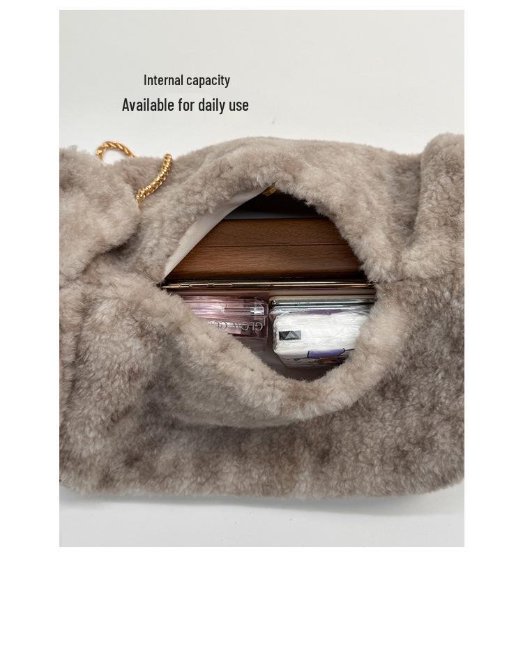 Plüsch-Ketten-Schultertasche im koreanischen Stil, mehrfarbig, großes Fassungsvermögen, Damen-Mode Nischendesign Handtasche.