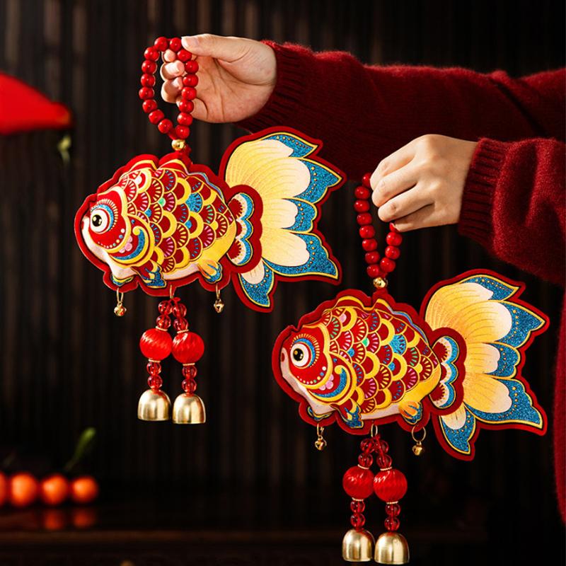 Hot 2026 New Year Door Hanging "Fu" Character Zodiac Pendant Money Bag Fish Ornament Festive Decoration For Chinese New Year