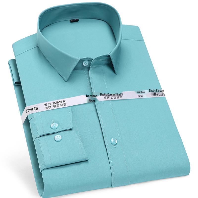 Men's Long Sleeve Non-Iron Bamboo Fiber Formal Shirt with Embroidered Logo