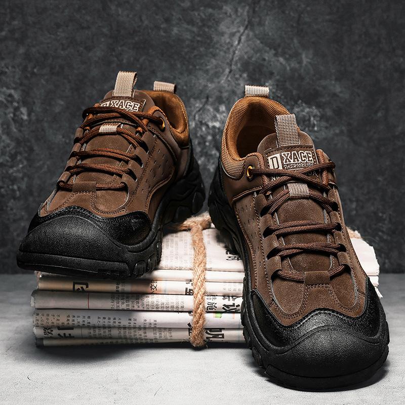Men's Shoes Fashion Leather Casual Shoes Outdoor Non Slip Hiking Camping Shoes Men's Sneakers Lace Up Work Footwear Large Size46