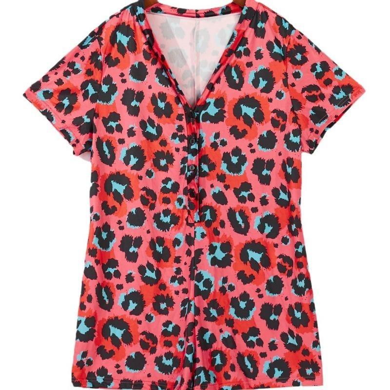 Women's Plus-size Pajamas Summer Casual Loose Leopard Print Short-sleeved Suit