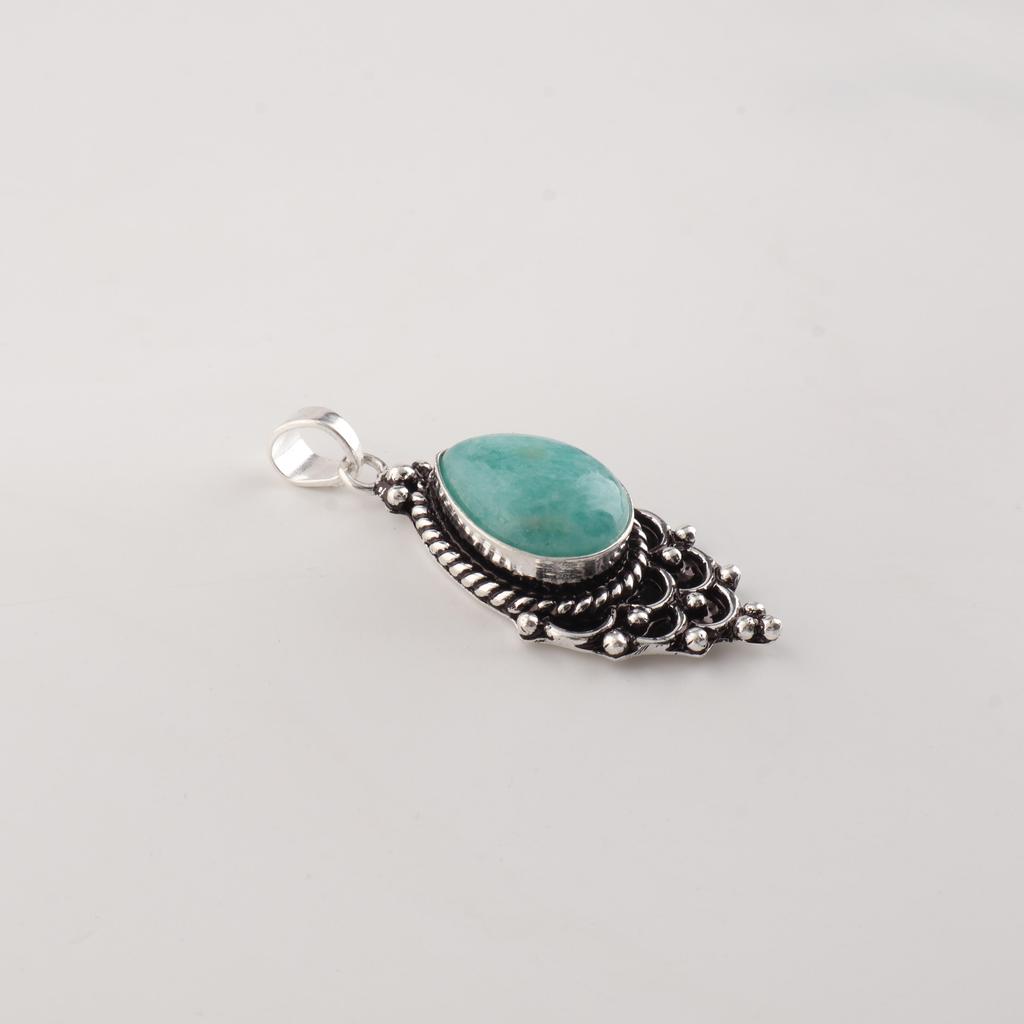 Amazonite Gemstone 925 Sterling Silver Statement Pretty Pendant 1.5" For Engagement Gift PP-70-26