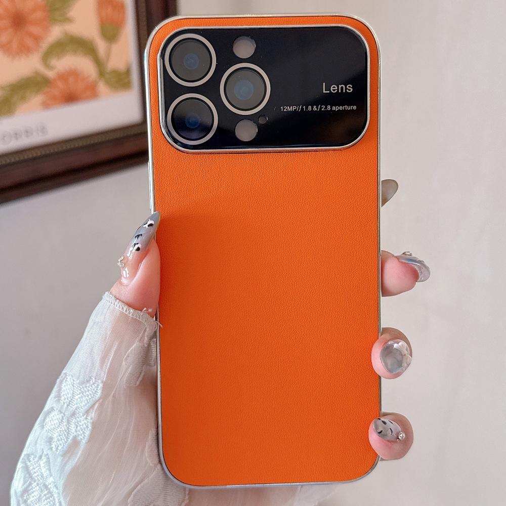 Official Color Plain Leather Case For iPhone 17 Air 16 15 14 Pro Max Plus 13 12 11 Crystal Camera Glass Protective Funda Cover
