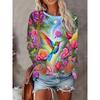 Bird Floral Patterns Graphic 3d Print T-Shirt Women Fashion Casual Oversized Long Sleeve T-shirt Women Clothing Flower Tops Tees