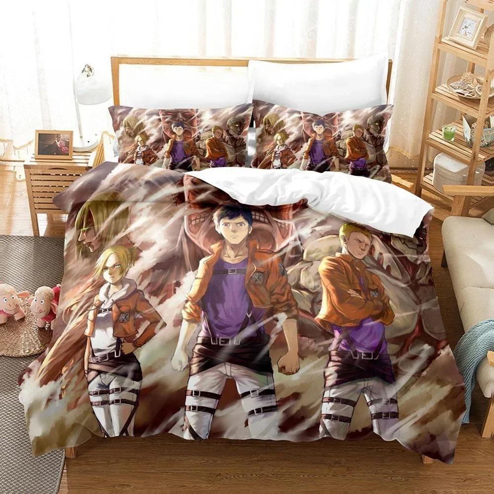 Comfortable Anime Print Bedding Set With Duvet Cover And Pillowcases Single Twin Full Queen King Sizes For Adults And Kids