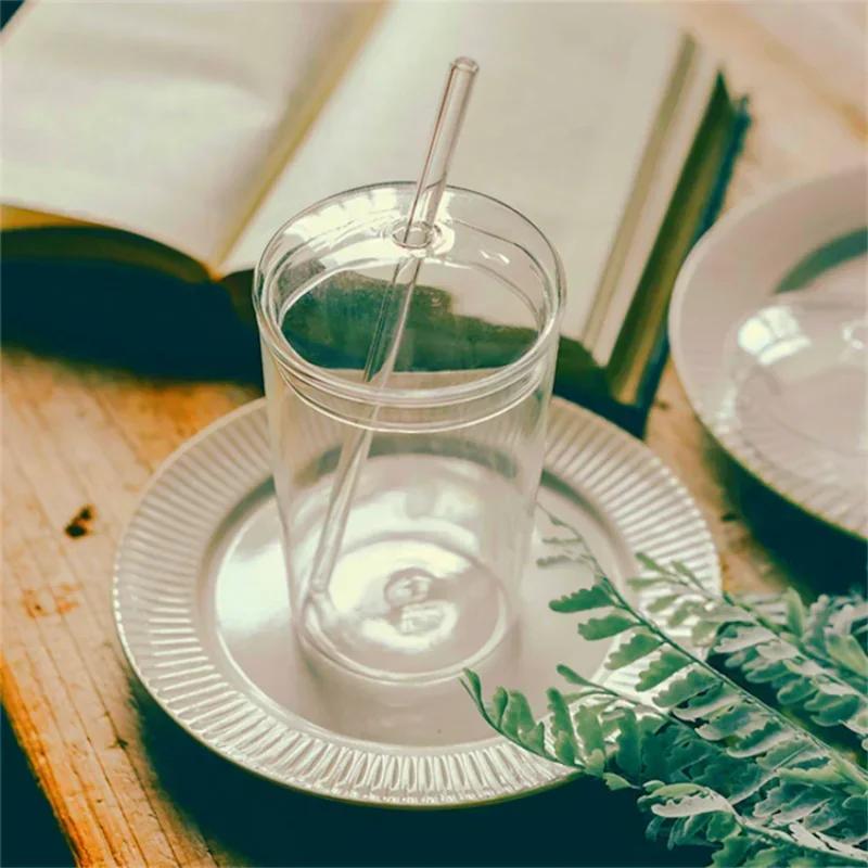 450Ml Clear Glass Cup with Lid and Straw Heat Resistant Tumbler with Straw for Coffee Milk Cold Drink Cup Water Bottle Drinkware