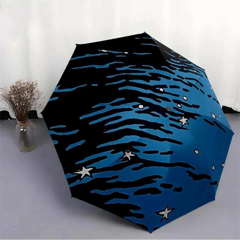 1pc Ocean Waves Automatic Open/close Folding Compact Umbrella, 8-Rib Sturdy Canopy, Lightweight Portable, Everyday Use, Gift, Outdoor Umbrella, Travel