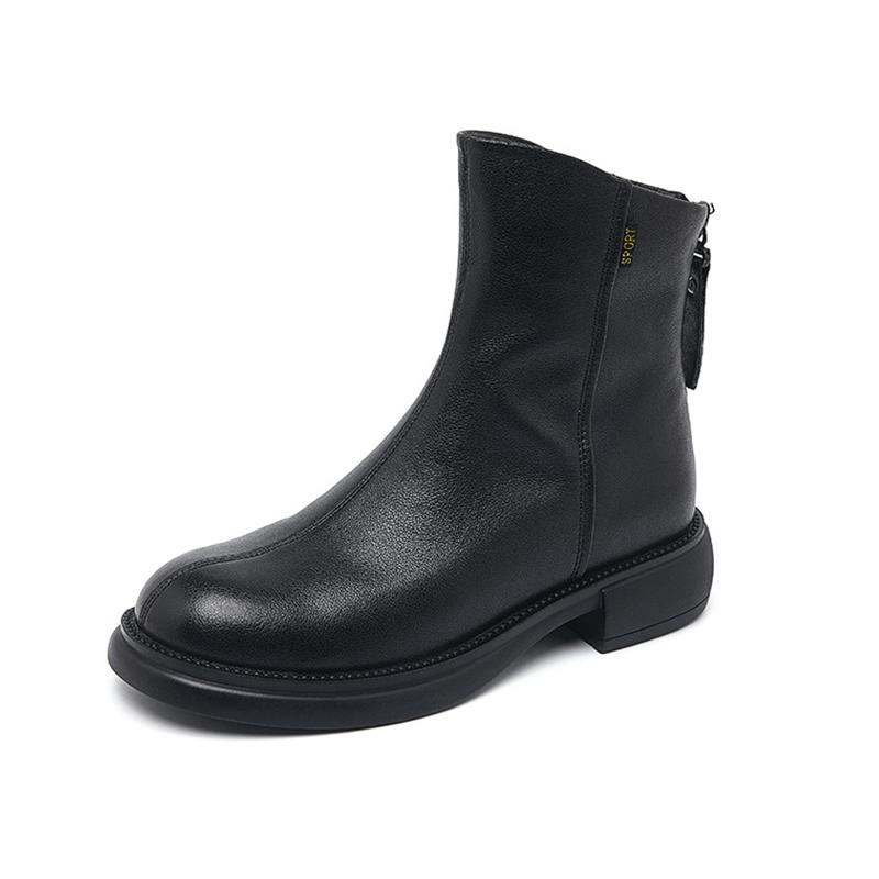 Fashion GKTINOO Women's Genuine Leather Shoes Female Flat Ankle Boots Back Zipper Winter Fur Plush Warm Autumn Zapatos Mujer Platform