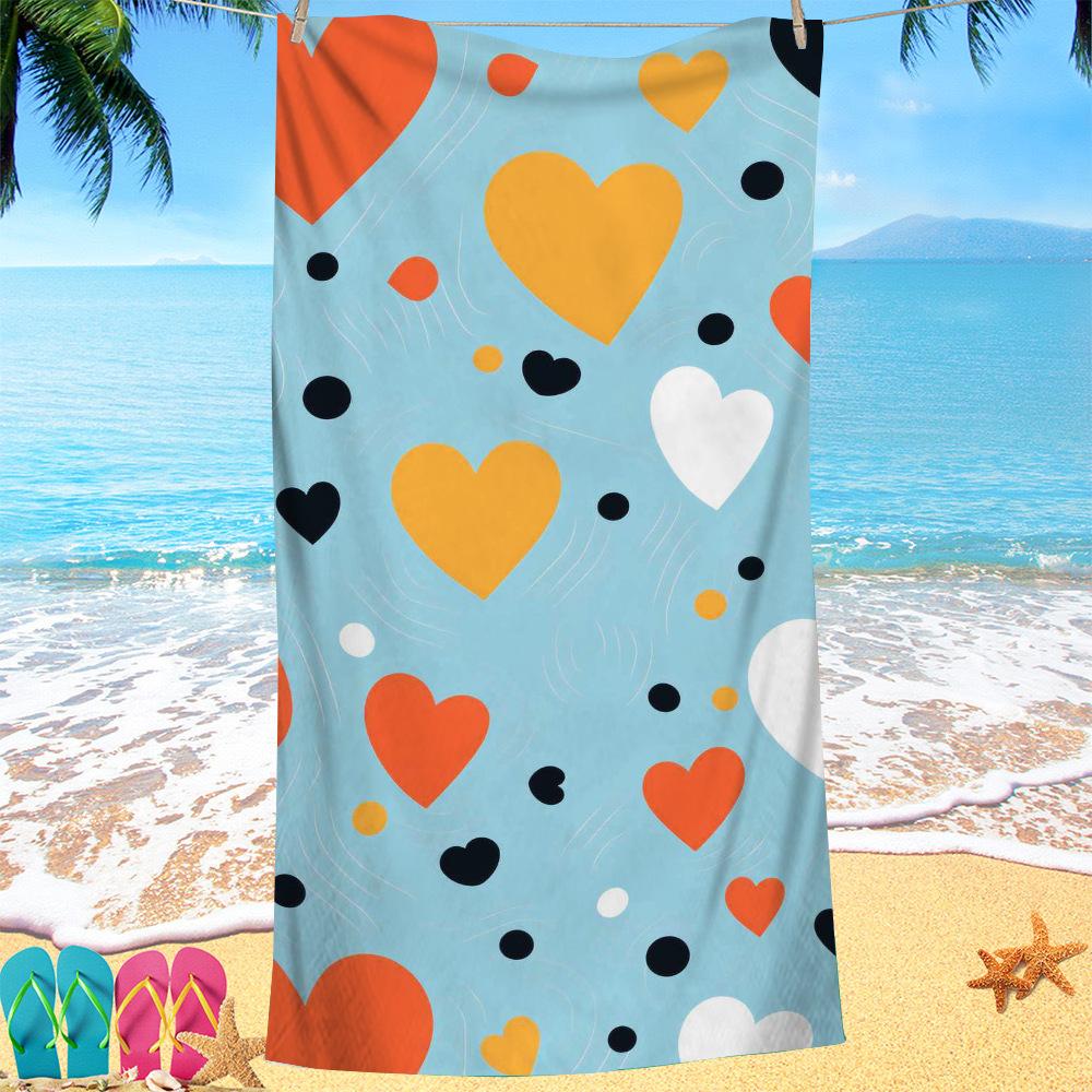 Kreativ bemalte Herzen digital bedrucktes Polyester Superfeine Faser doppelseitiges Fleece Strandurlaub Badetuch, Strandtuch