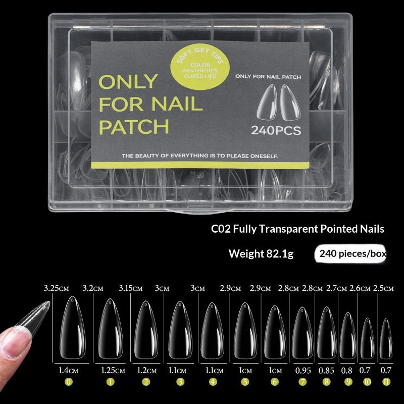 240Pcs False Nail Tips Soft Gel Fingertip Semi-Matte Capsules Almond Teardrop T-Shape Full Cover Artificial Fake Nails Extension