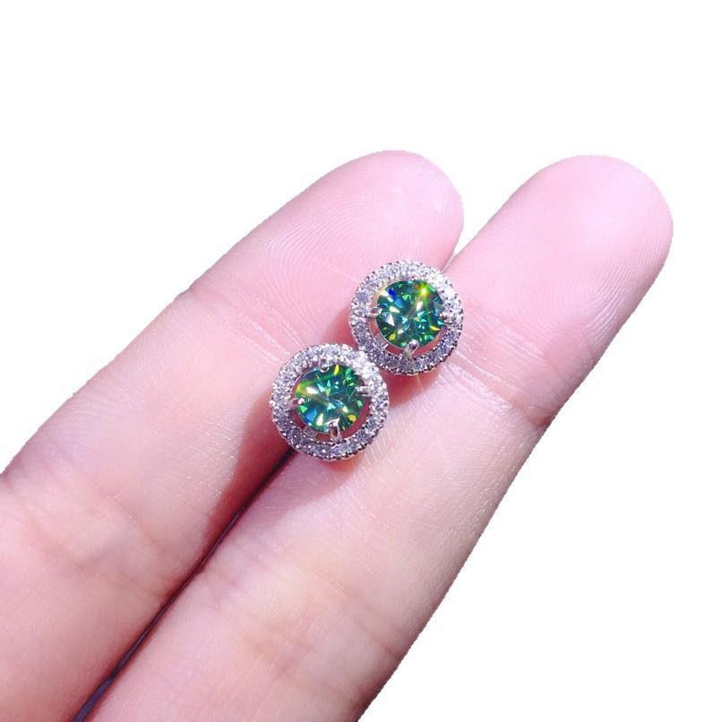 White Gold-Plated Moissanite Zircon Stud Earrings for Women with Eight Hearts and Arrows Design