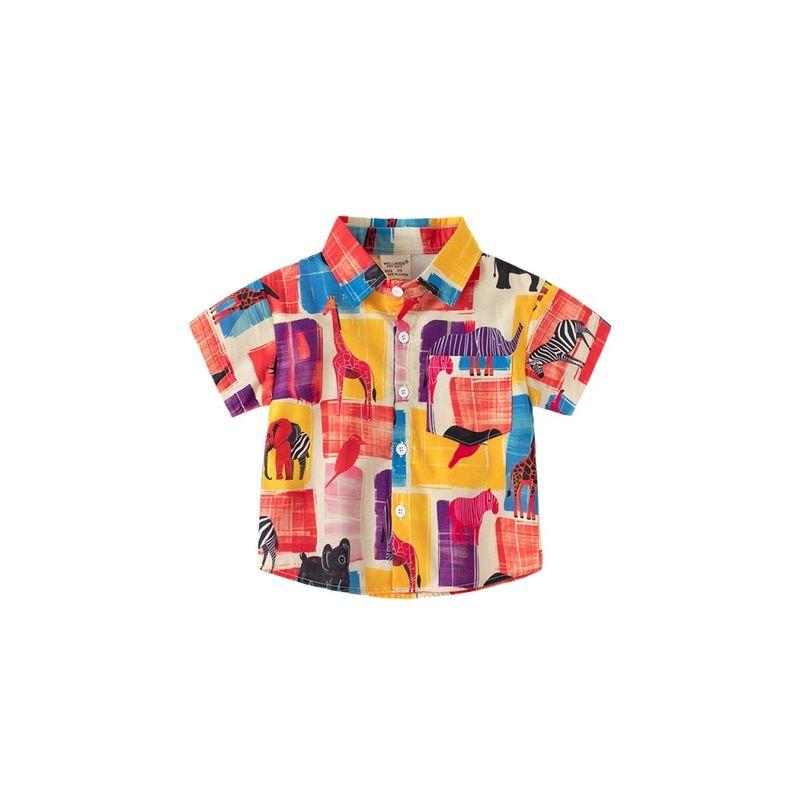 Children's Summer Clothing Children's Short Sleeve Shirt Vacation Style K-style Boys' Shirt Baby Boy Lapel Casual Tops Seaside
