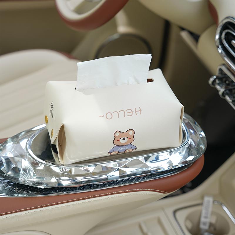 Creative And Lovely Car Tissue Box Leather Hanging Multifunctional Carton Cartoon Car Interior Supplies.