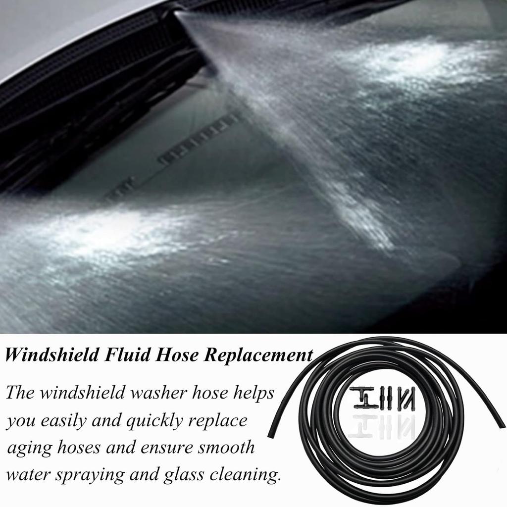 Windshield Washer Hose Kit - Includes 4 Meter Washer Fluid Hose & 12 Pcs Hose Connectors, Compatible With Most Vehicle Windshield Washer Nozzle