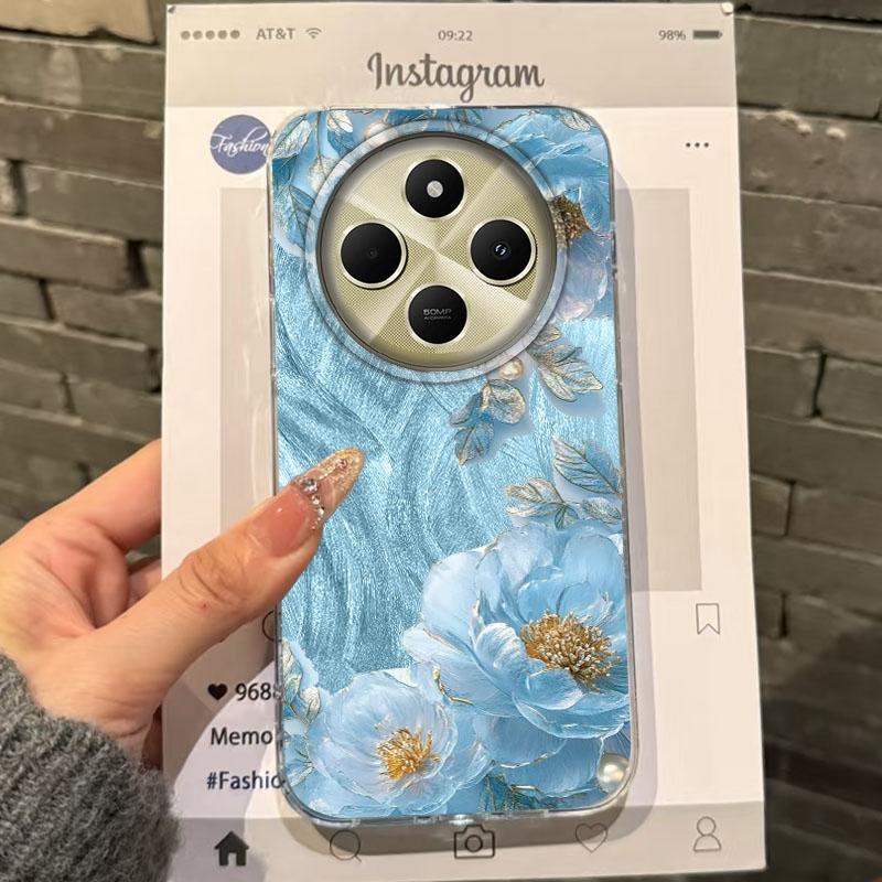 

Luxury Blue Flowers Girls Women Phone Case For Xiaomi Poco X7 Pro X3pro X5 M6 X6 X3 NFC M5s M6 C75 C61 Bumper Fundas Cover Redmi Note 10S білий