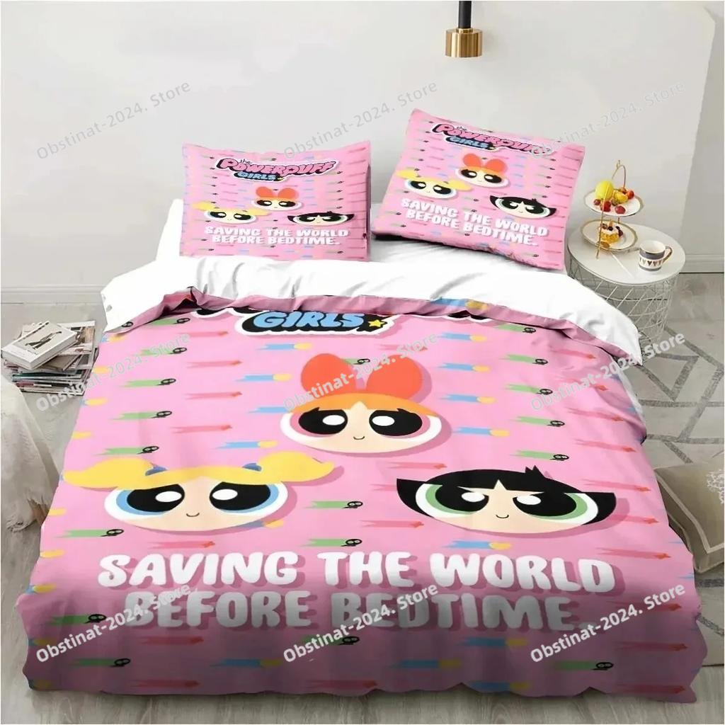 Down Duvet Cover Cartoon T-The Powerpuff Girls Bedding Sets - Anime Cosplay Cute Queen King Size Double Bed Full Size Gifts