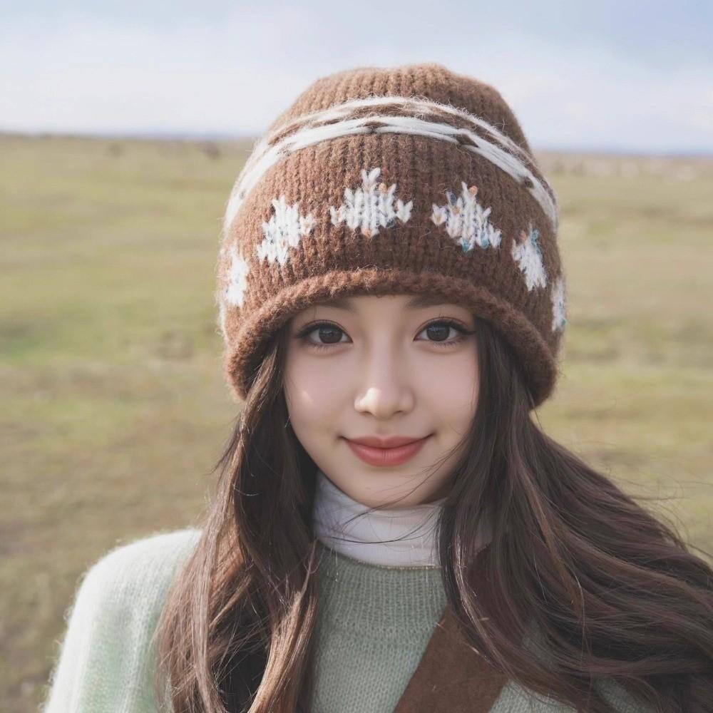 Knitted Jacquard Knitted Hat Jacquard Pattern Winter Cold Hat Retro Beanie Hat  Cold Weather