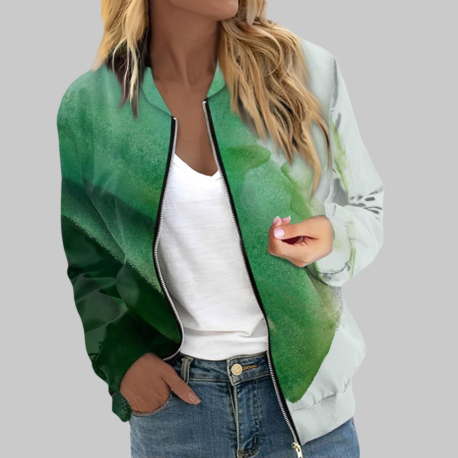 

Женская верхняя одежда с длинным рукавом и принтом, повседневные топы на молнии, кардиган, рубашка, тонкая куртка для женщин XXL зелёный