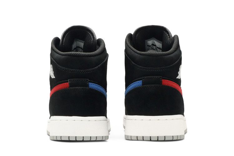 Kids' Sneakers Jordan 1 Mid Multi-Color Swoosh Black (GS) Black/Varsity Red-Varsity Royal-White-Cement Grey