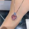 Jewelry Hot Simulation Color Treasure Pink Diamond Love Heart Pendant Love Necklace Earrings Jewelry Set