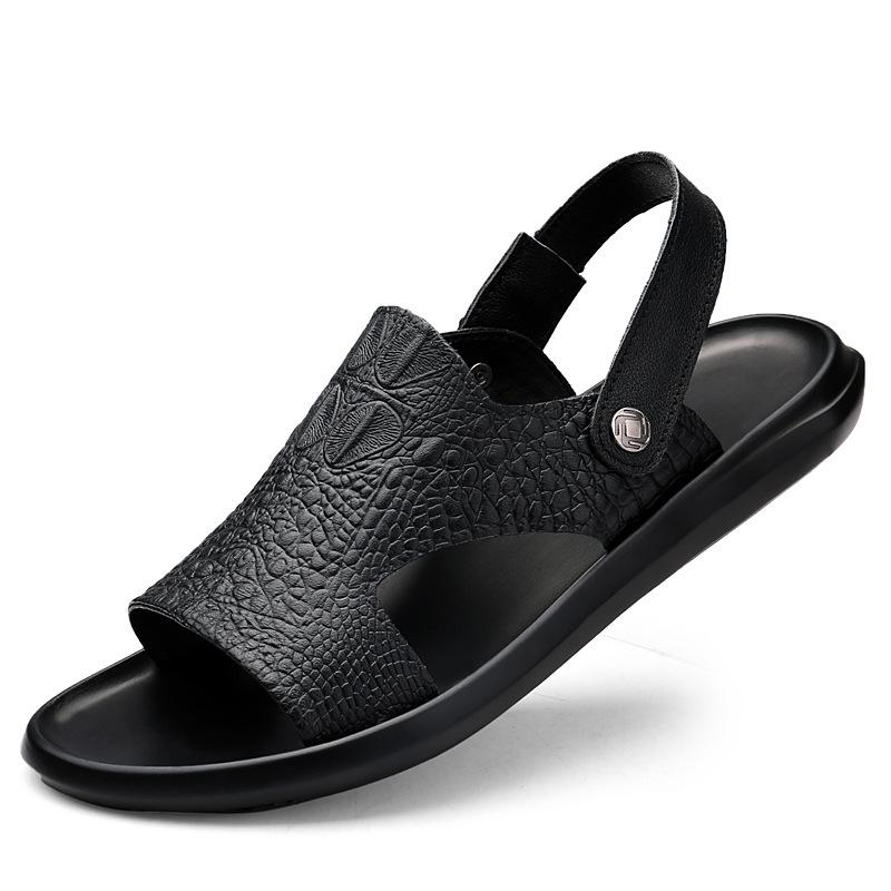 

Мужские тапочки мужские сандалии мягкая подошва два способа носки средне-зеленые с открытым носком пляжный принт мягкие из коровьей кожи 38 чёрный